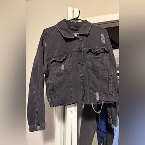 Forever 21 Charcoal Distressed Jean Jacket